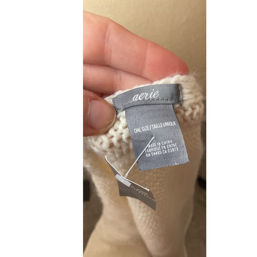 NWT Aerie "Just Chill" Pompom Cream Embroidered Knit Scarf, OS - Picture 8 of 8